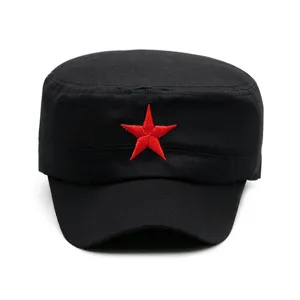 Casquette militaire plate noire unisexe avec une broderie étoile rouge pour se protéger du soleil