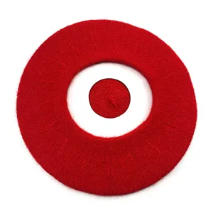 Classic vintage red wool beret for women, elegant winter painter hat with warm knit fabric
