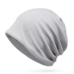 Lightweight light grey breathable waffle knit slouchy beanie hat for summer and spring