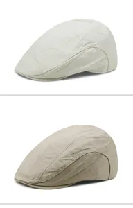 Set of two classic cotton beret ivy caps for men in white and khaki casual styles