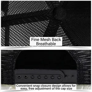 Détail du tissu en maille noire respirante et fermeture snapback réglable pour casquette