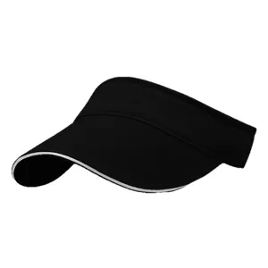 Minimalist black sun visor hat with white contrast trim for outdoor sports and tennis