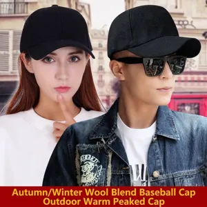 Casquette de baseball en laine noire chaude pour hommes et femmes en automne hiver