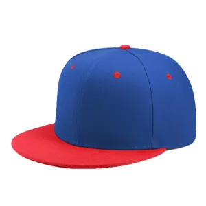 Gorra de béisbol snapback hip-hop bicolor azul y roja con diseño de visera plana