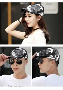 Multi-angle detailed views of camouflage cotton newsboy beret for men and women