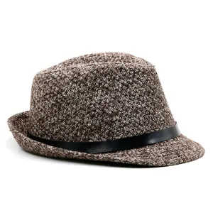 Vintage British style checkered fedora hat with black band for winter warmth