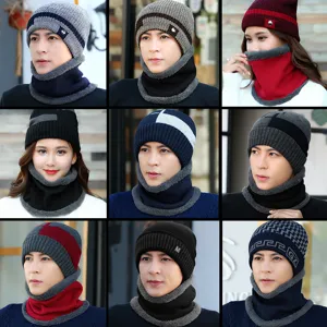 Set invernale caldo con cappello in maglia e scaldacollo per uomo e donna con fodera in pile