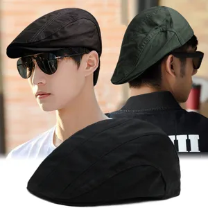 Vintage Cotton Beret Hat For Men Women Solid Color Short Brim Newsboy Cap Fashion Casual Retro Flat Cap Breathable Sun Hat