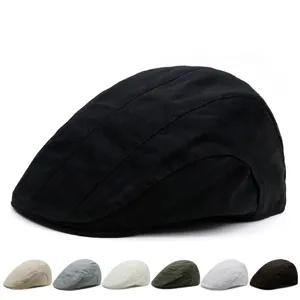 Classic cotton newsboy cap for men in black flat cap style with multi-color options