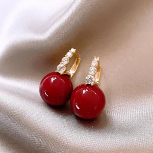 Elegant Ankola red pearl earrings with gold hoops and cubic zirconia accents for women