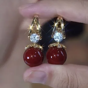 Elegant Anchora red round bead earrings with gold-tone crystal accents for festive occasions