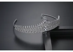Detailed macro view of a luxury bridal tiara with sparkling cubic zirconia stones