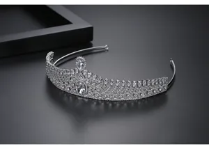 Close-up of luxury bridal tiara with micro-pave zircon stones for wedding decoration