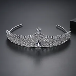 Luxurious silver bridal tiara crown with micro-pave cubic zirconia for wedding accessories
