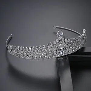 Luxurious bridal wedding tiara crown with sparkling micro-set cubic zirconia stones