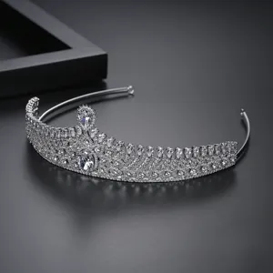 Luxurious bridal tiara crown with shimmering micro-set cubic zirconia crystals