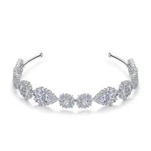 Detailed view of micro-pave cubic zirconia bridal tiara with elegant teardrop design