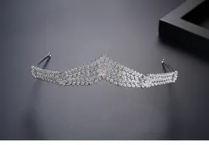 Close-up of elegant silver bridal tiara with micro-pave cubic zirconia leaves