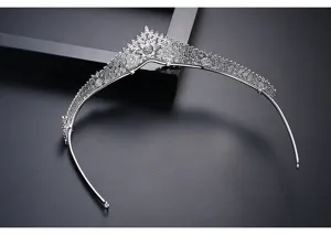 Exquisite silver bridal tiara with micro-pave zircon crystals for weddings