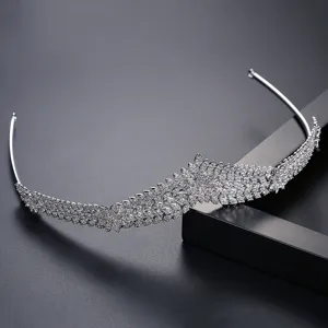 Sparkling silver zirconia bridal crown tiara for wedding hair accessory on black background