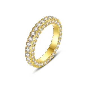 Anillo Eternity de Latón y Circonia para Mujer Micro Pavé Diamante de una Sola Fila Estilo Lujo Ligero Regalo Joyería Oro Plata
