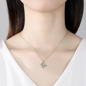 Elegante collar con colgante de moneda del zodiaco en oro con piedras de circón.