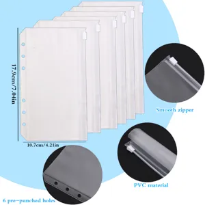Transparente A6 PVC-Reißverschlusstaschen mit 6 Löchern für Budgetplaner Ordner