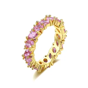 Anillo Eternity Punk para Mujer con Circonia de Corte Marquesa Cobre Incrustado Circonia Galvanizado Hip Hop Anillo de Banda de Moda Joyería