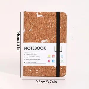 Cuaderno de corcho con banda elástica y patrón de ciervo, 200 páginas papel 80g, diario.