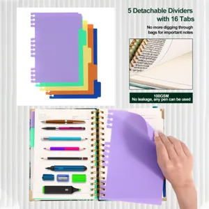Detailansicht der A5 Spiralnotizbuch Trennblätter mit 16 Tabs und 100GSM Papierqualität