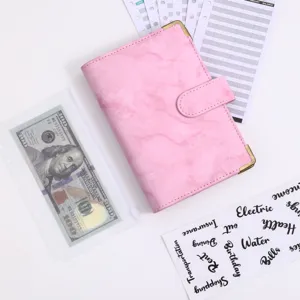 Rosa Marmor A6 PU Leder Budget Binder mit Umschlägen und Aufklebern zur Organisation