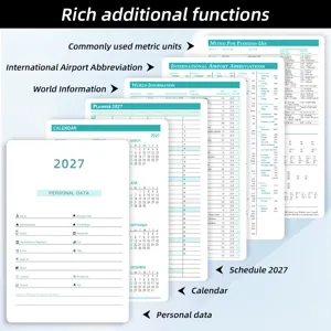 Vue détaillée des pages intérieures fonctionnelles comprenant le calendrier de l'agenda A5 2027