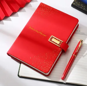 Taccuino in Pelle PU per Ufficio Business Con Fibbia in Metallo Cielo Stellato Stampa in Oro Diario Ispessito Set Scatola Regalo