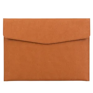 Minimalist brown A4 leather document folder featuring an elegant envelope-style flap closure