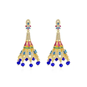Boucles d'Oreilles Pendantes Exotiques Indiennes Plume de Paon Gland Cuivre Incrusté de Zirconia Style Bohème Ethnique Bijoux Femme