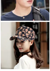 Outdoor lifestyle shot of a stylish flat top cap featuring an all-over skull print