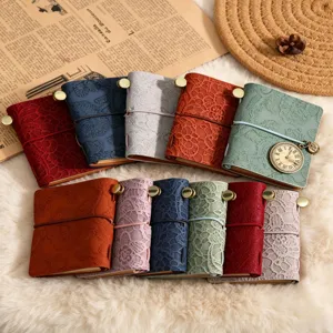 Mini carnet de voyage vintage en dentelle agenda portable mignon moins bande elastique fermoir