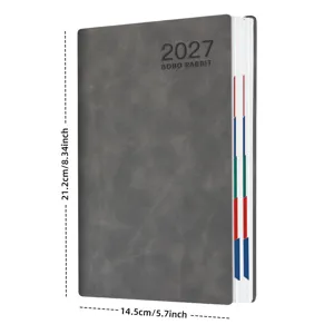 Agenda journalier A5 2027 avec couverture grise texturée et onglets d'indexation colorés