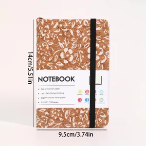 Cuaderno de corcho con estampado floral y banda elástica, diario de 14x9.5cm con 200 páginas.