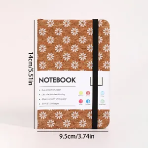 Cuaderno de corcho con banda elástica, estampado de margaritas, diario ecológico 14x9.5cm.