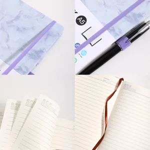 Elegant A5 marble pattern notebook featuring elastic strap, pen loop, and lined pages