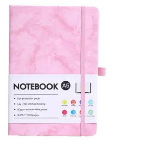 A5 pink marble texture notebook with elastic strap, pen loop and 200 eye-protection pages