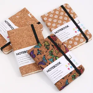 Cuaderno de Corcho Ecológico Con Banda Elástica Diario Estampado de Flores Mariposa Alce para Estudiantes Oficina Papelería