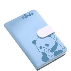 Portable mini panda buckle notebook in cute light blue cartoon style