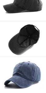 Detalles de gorras de béisbol de algodón lavado en color carbón y azul marino ajustables