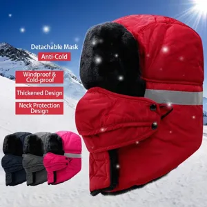Dicker Winter-Trappermütze mit abnehmbarer Maske und Reflexstreifen für Outdoor-Ski