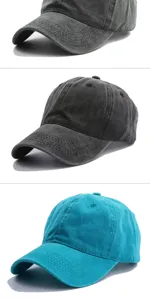 Gorras de béisbol de algodón lavado en colores gris marengo y azul turquesa vintage