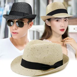 Sommer Sonnenschutz Stroh Fedora Hut Für Damen Herren Pailletten Schleife Atmungsaktiv Rollrand Strand Strohhut Accessoire