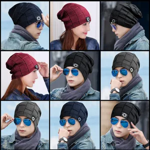 Dicke Winter-Strickmütze mit Karomuster und Sternen-Patch für Damen und Herren