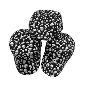 Trendy black skull print outdoor casual hats set with flat top and baseball caps
